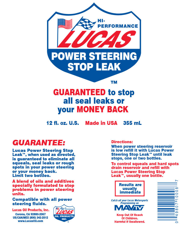 Lucas Power Steering Stop Leak, 12 Oz.