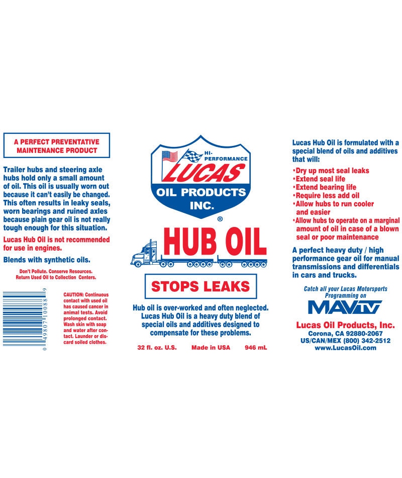 Lucas Hub Oil, 32 Oz.