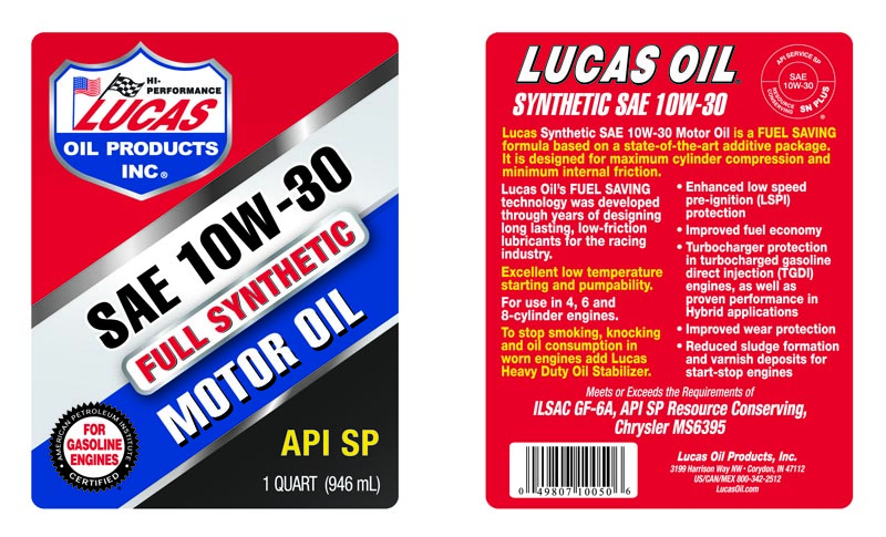 Lucas 10W-30 Synthetic Motor Oil, 1 Qt