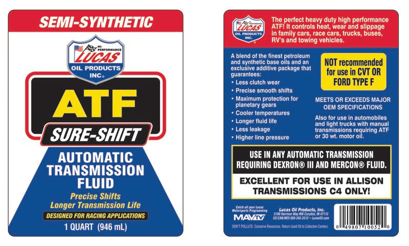 Lucas Semi-Synthetic Automatic Transmission Fluid, 1 Quart