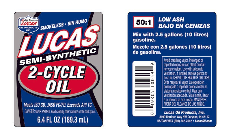 Lucas Semi-Synthetic 2-Cycle Oil, 6.4 Oz