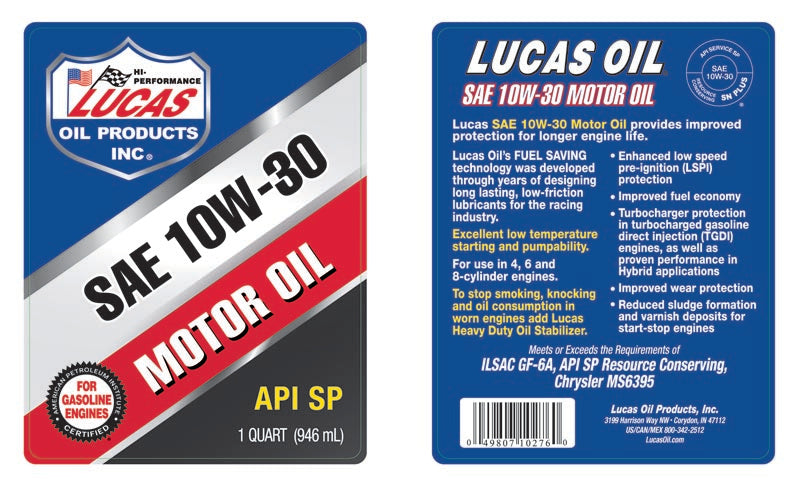 Lucas 10W-30 Petroleum Motor Oils, Qt