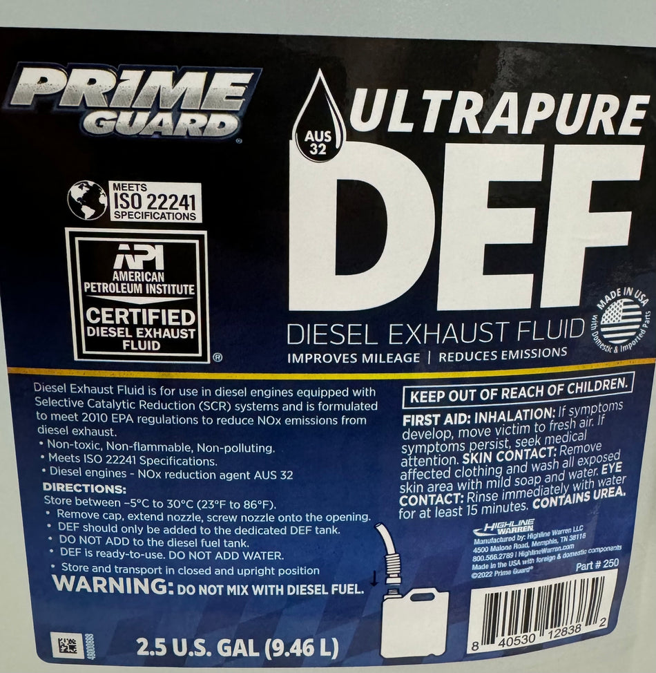 Prime Guard DEF Diesel Exhaust Fluid, 2.5 Gallons