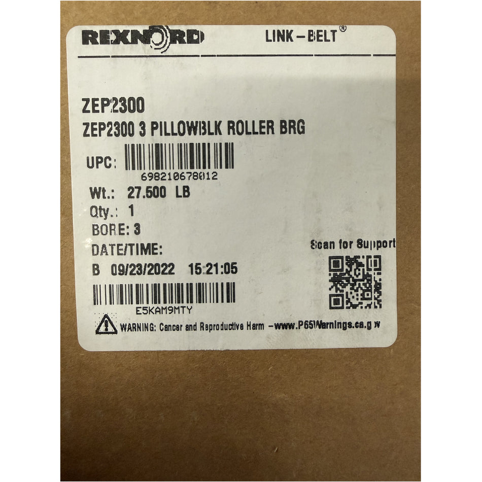 Rexnord ZPS2300F 3" Pillow Block Spherical Roller Bearing