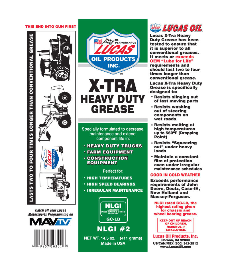 Lucas X-TRA Heavy Duty Grease, 14.5 Oz Tube