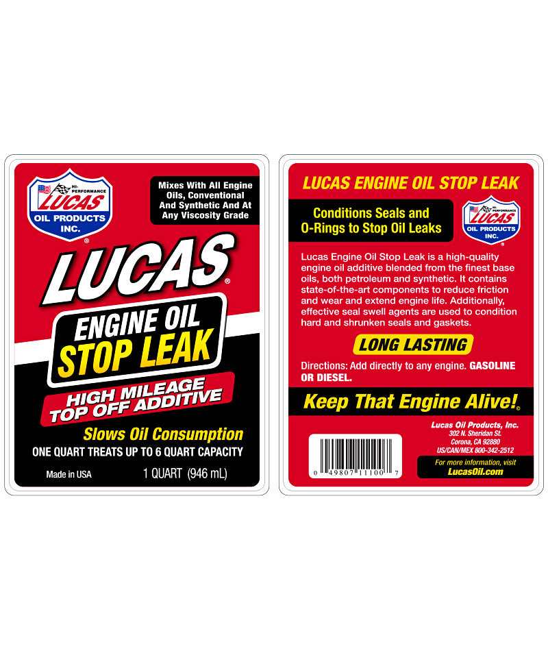 Lucas Engine Oil Stop Leak, High Mileage Top Off Additive, 1 qt