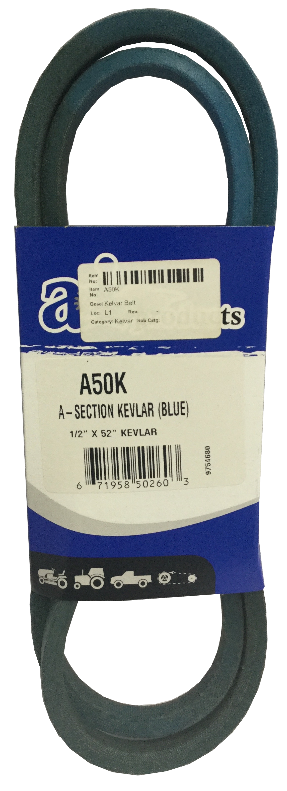 A50K Kevlar Blue V-Belt (1/2" X 52") - Froedge Machine & Supply Co., Inc.