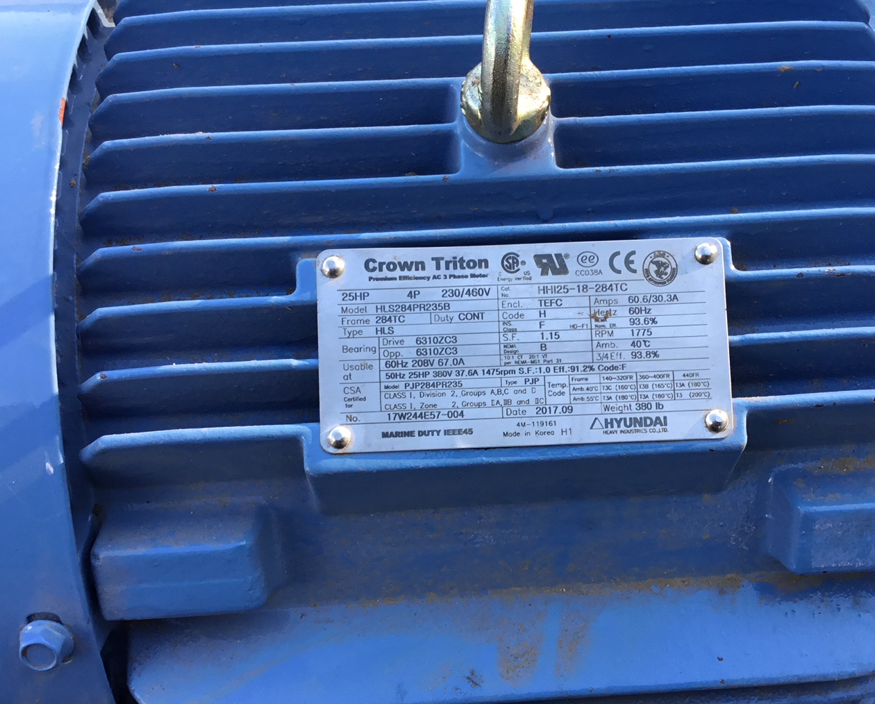 HHI25-18-284TC - 25HP, 230/460V, 1775 RPM Electric Motor - Froedge Machine & Supply Co., Inc.